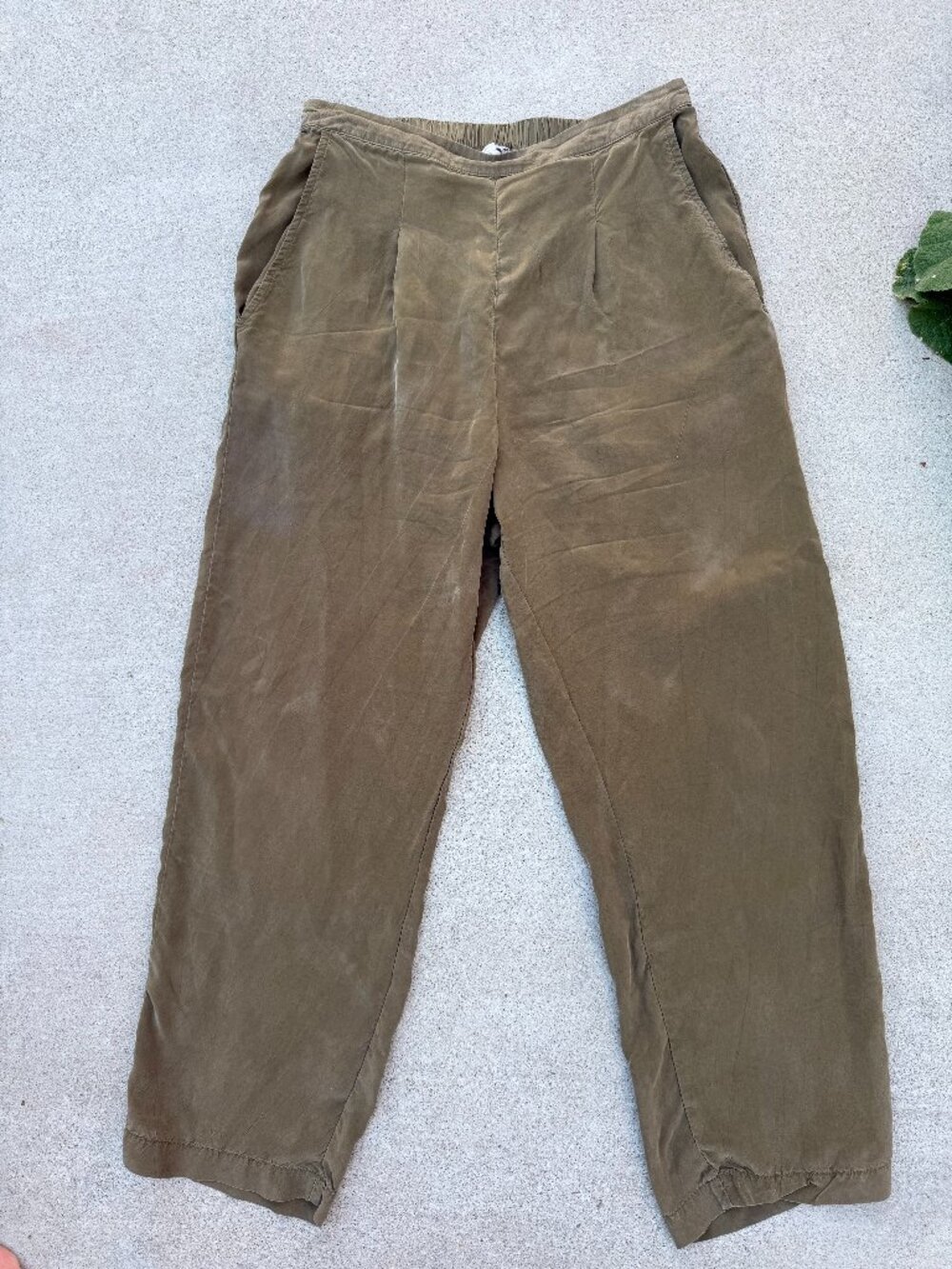 Whimsy + Row Olive Green Sustainable Cupro Rowen Pants Wide Leg Size Small